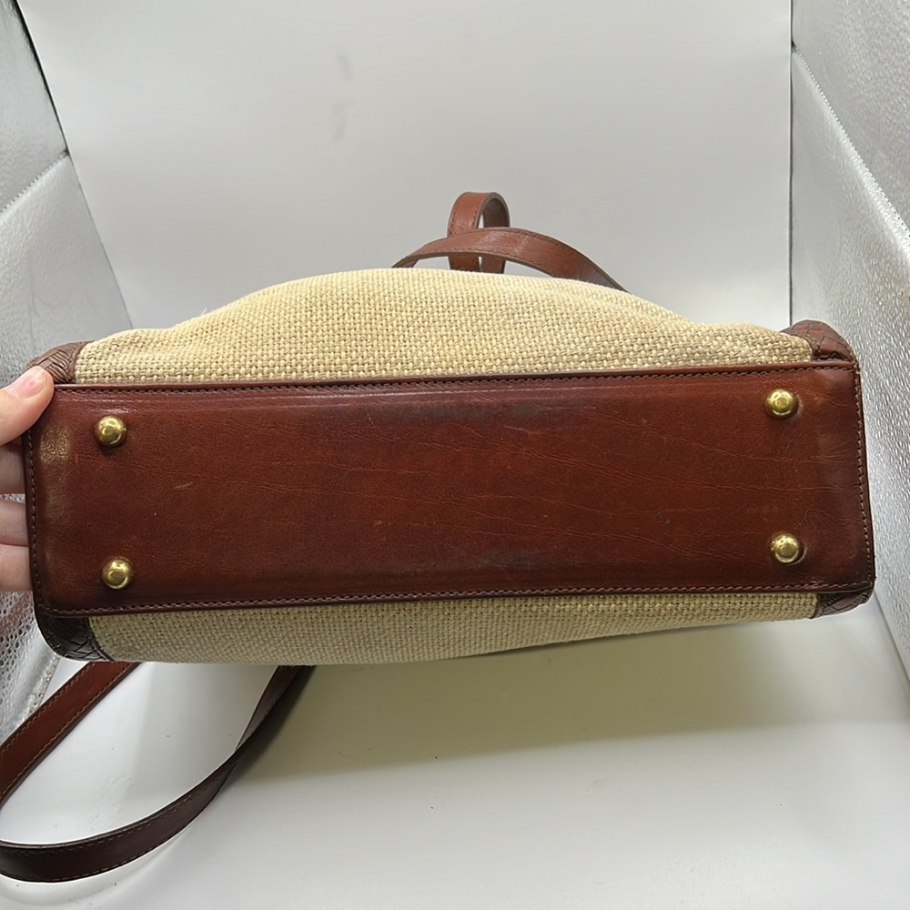 Brahmin Beige Woven Tote with Brown Leather Trim - Picture 5 of 16